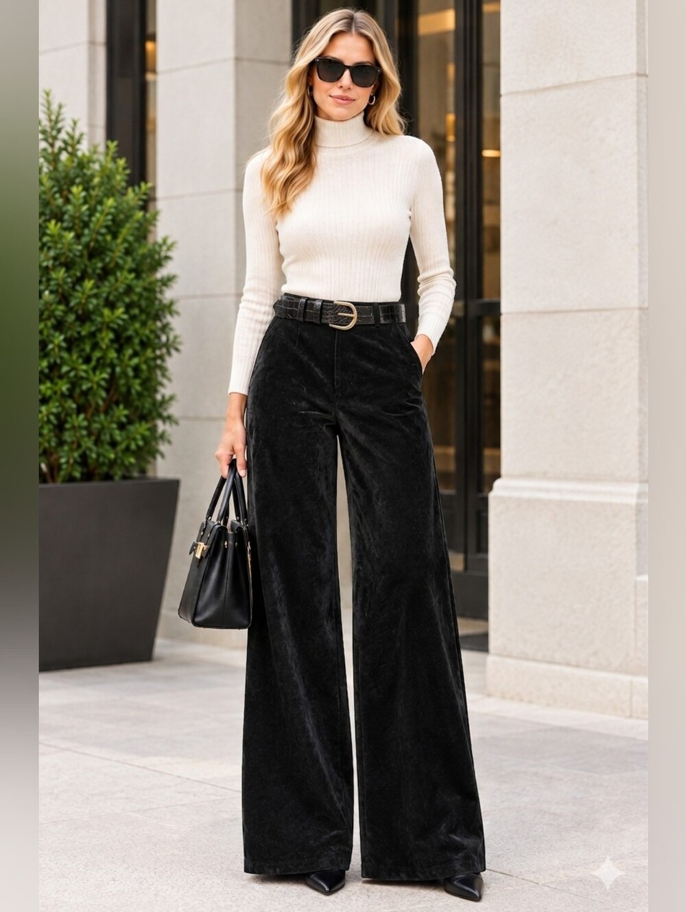 Gianni Bini Black Wide-Leg Velvet Pants
